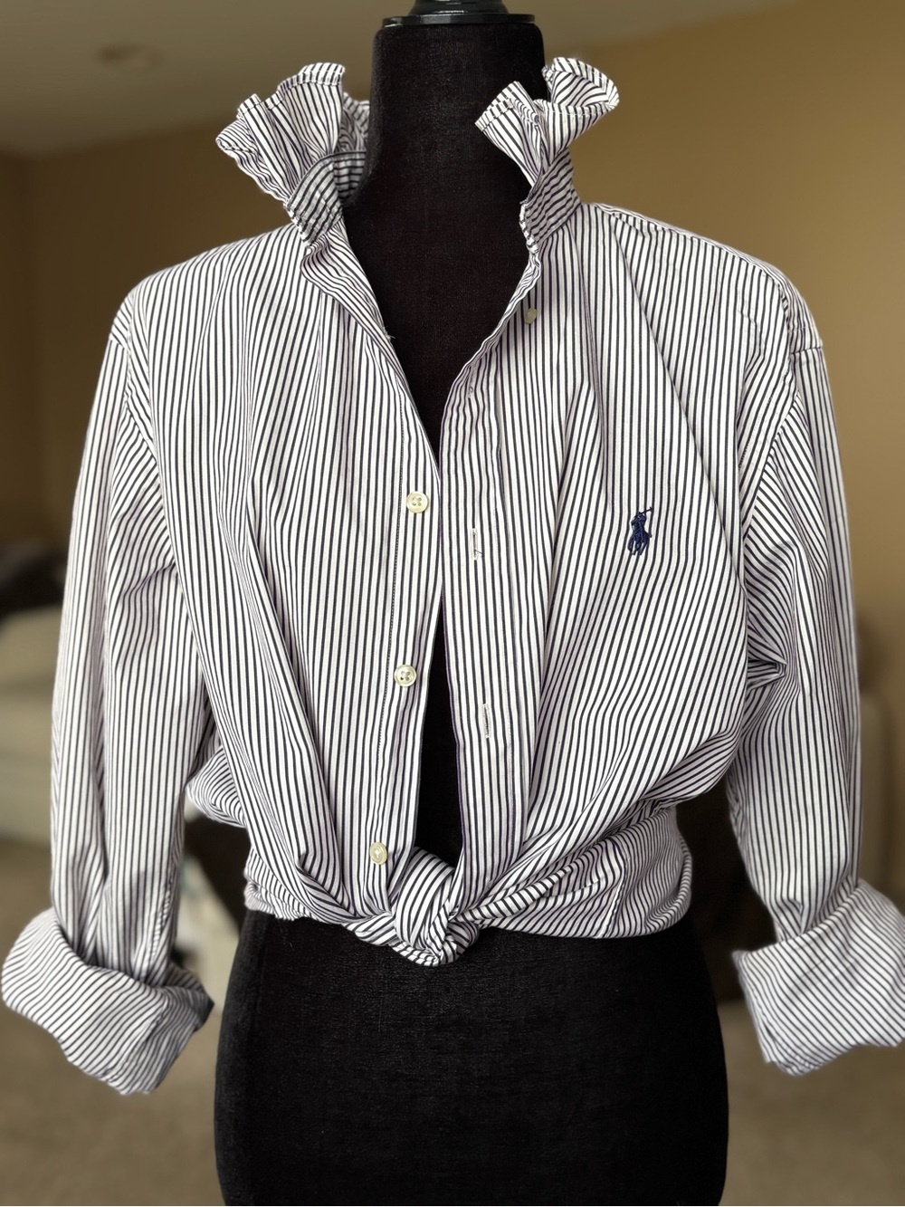 Reworked Ralph Lauren White Shirt with Purple Pinstripes size small